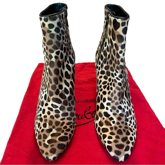 Christian Louboutin SO ELEONOR 85 Leopard Pony Ankle Bootie Heels Boots Sz 38.5 - Picture 9 of 15